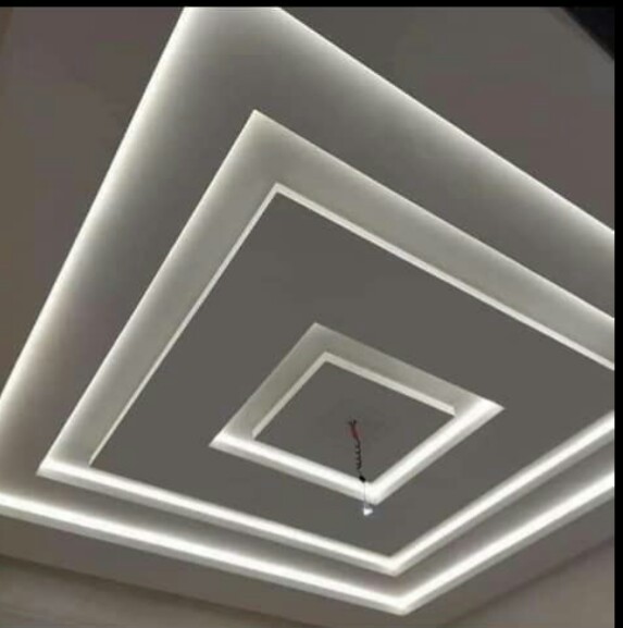 Layered square POP ceiling with white LED strip lighting
