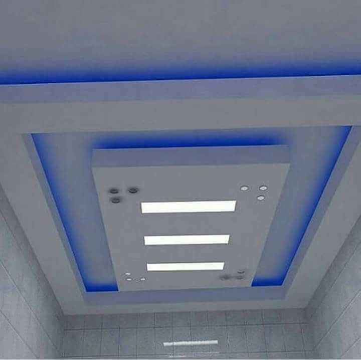 POP ceiling with blue LED perimeter lighting and recessed panel lights